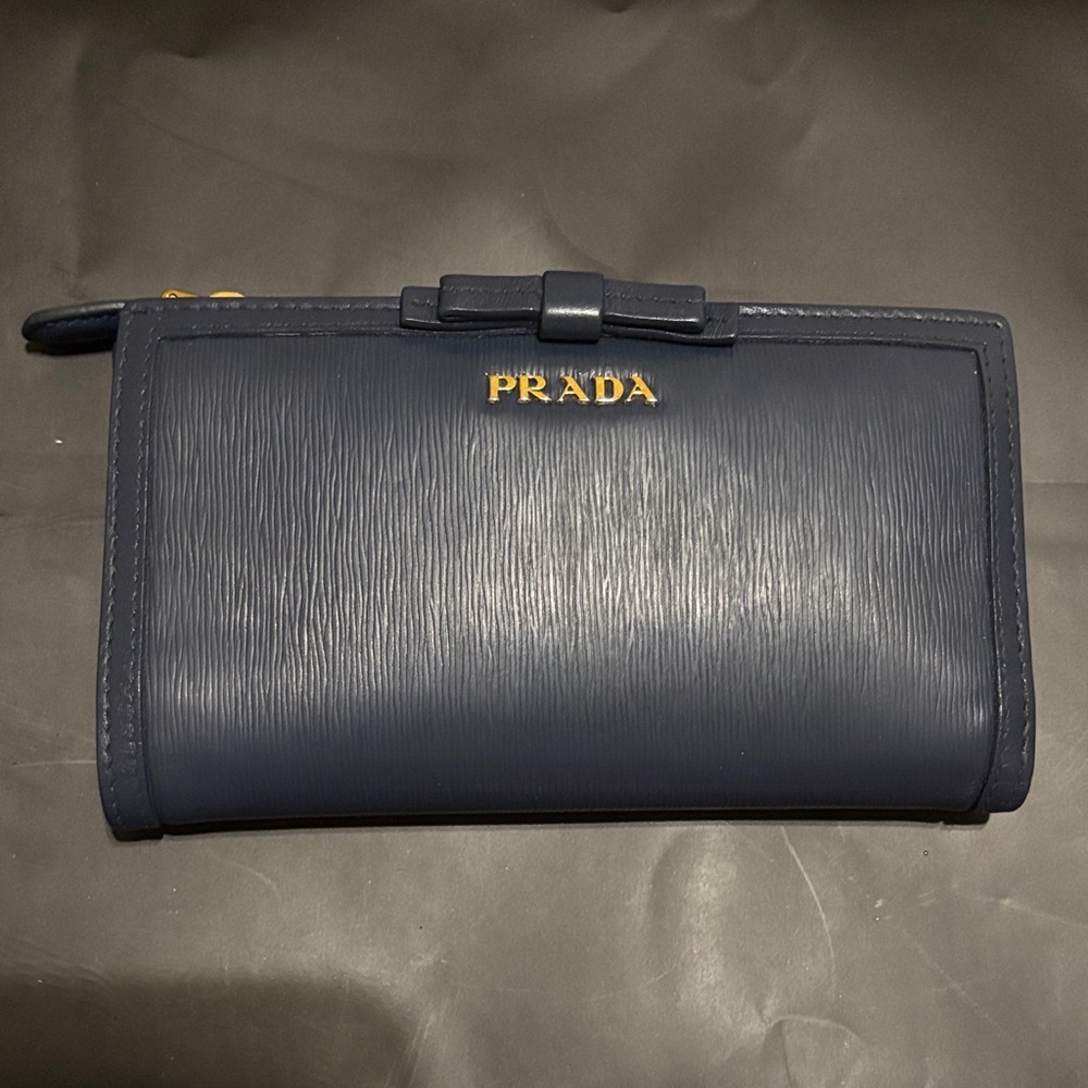Prada Midnight Blue Wallet with Gold Logo